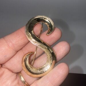 Vintage "S" AJC Gold Tone Initial Letter S Brooch Monogram 2 3/8" large